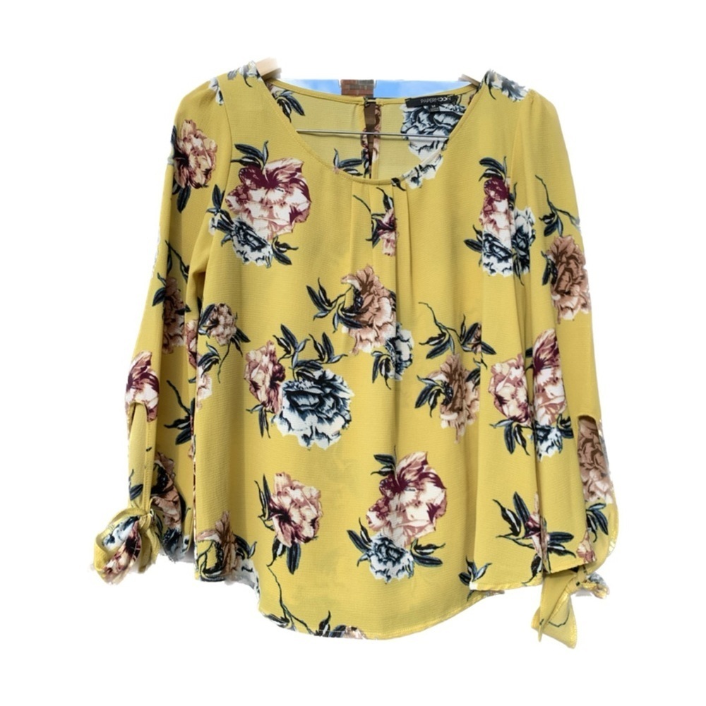 Papermoon Yellow with Floral print ladies blouse size Medium